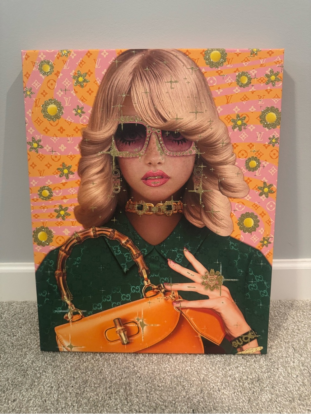 Designer-Inspired Women's Sunglasses and Handbag Artwork Print - Orange, Green